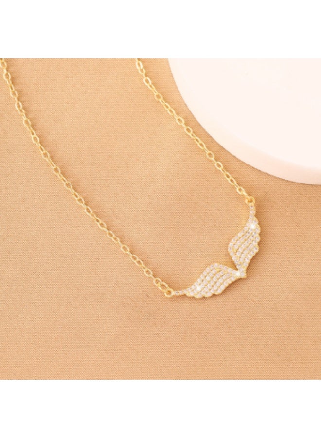 14K Gold Plated Cubic Zirconia Angel Wing Necklace Minimalist Jewelry Gift for Women - Image 1