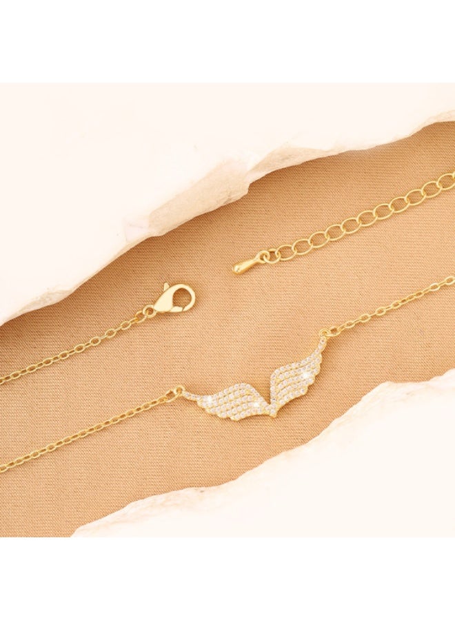 14K Gold Plated Cubic Zirconia Angel Wing Necklace Minimalist Jewelry Gift for Women - Image 2