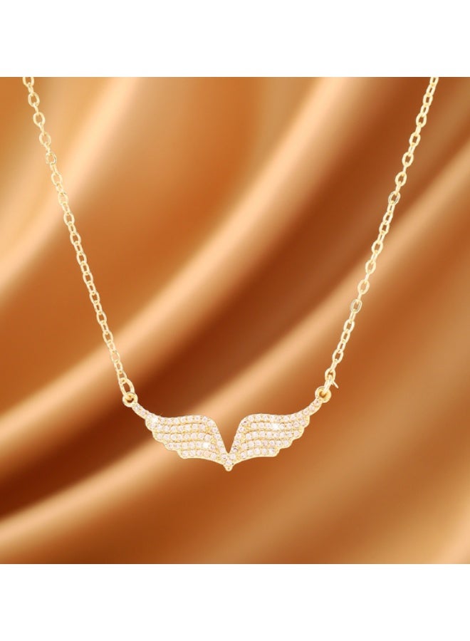14K Gold Plated Cubic Zirconia Angel Wing Necklace Minimalist Jewelry Gift for Women - Image 3