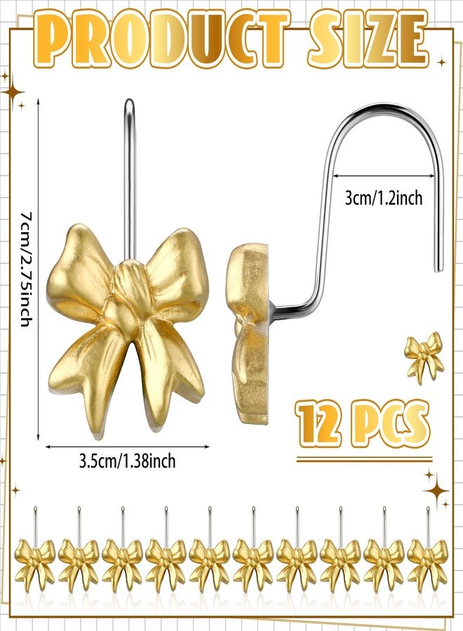 Yaocom 12 Pcs Gold Bow Knot Shower Curtain Hooks Rustproof Metal Decorative Shower Hangers Bulk Glide Shower Curtain Rings for Bathroom Bedroom Living Room Art Decor (Classic) - Image 3