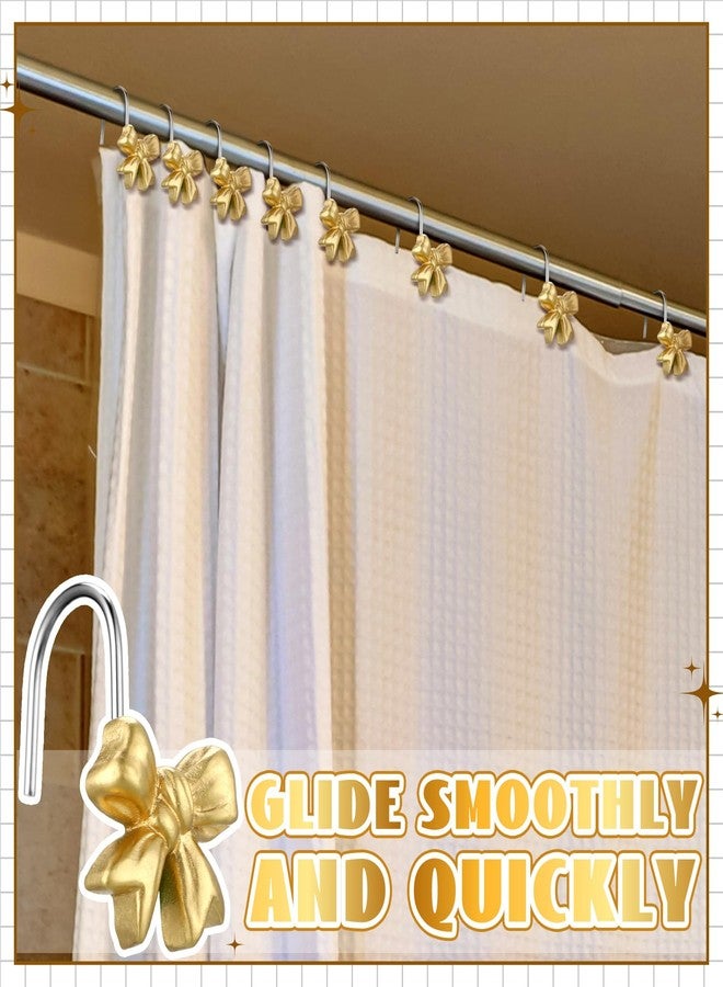 Yaocom 12 Pcs Gold Bow Knot Shower Curtain Hooks Rustproof Metal Decorative Shower Hangers Bulk Glide Shower Curtain Rings for Bathroom Bedroom Living Room Art Decor (Classic) - Image 5