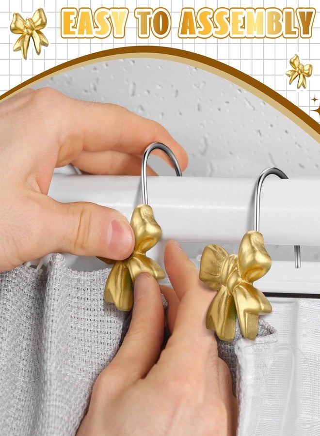 Yaocom 12 Pcs Gold Bow Knot Shower Curtain Hooks Rustproof Metal Decorative Shower Hangers Bulk Glide Shower Curtain Rings for Bathroom Bedroom Living Room Art Decor (Classic) - Image 4