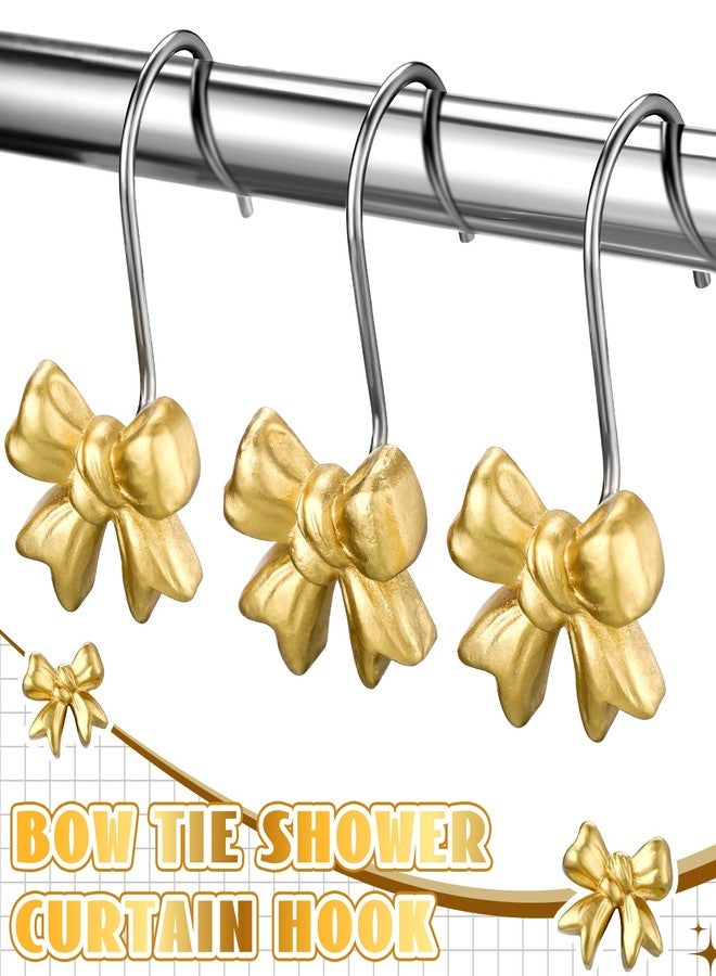 Yaocom 12 Pcs Gold Bow Knot Shower Curtain Hooks Rustproof Metal Decorative Shower Hangers Bulk Glide Shower Curtain Rings for Bathroom Bedroom Living Room Art Decor (Classic) - Image 2
