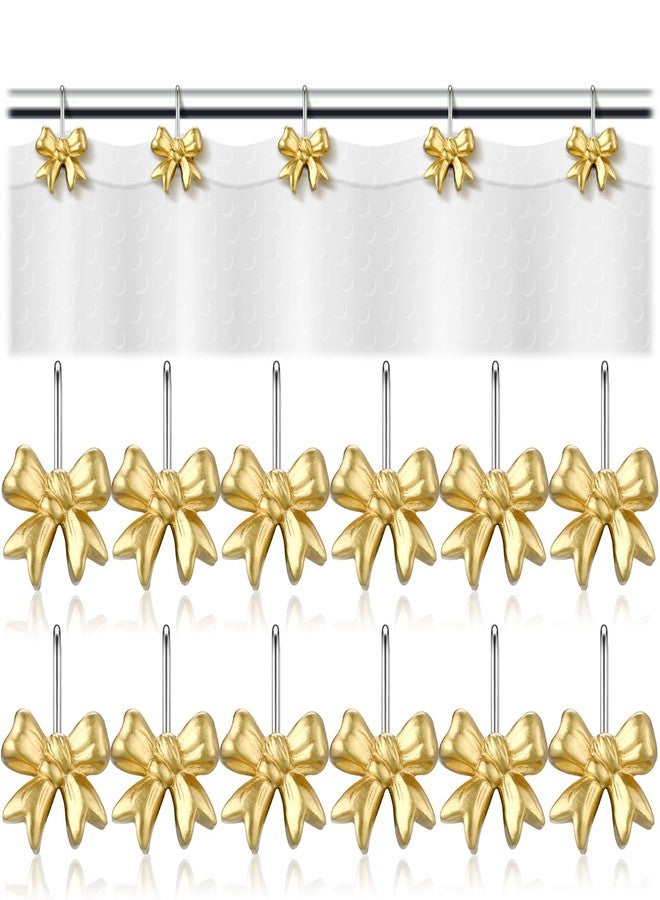Yaocom 12 Pcs Gold Bow Knot Shower Curtain Hooks Rustproof Metal Decorative Shower Hangers Bulk Glide Shower Curtain Rings for Bathroom Bedroom Living Room Art Decor (Classic) - Image 1