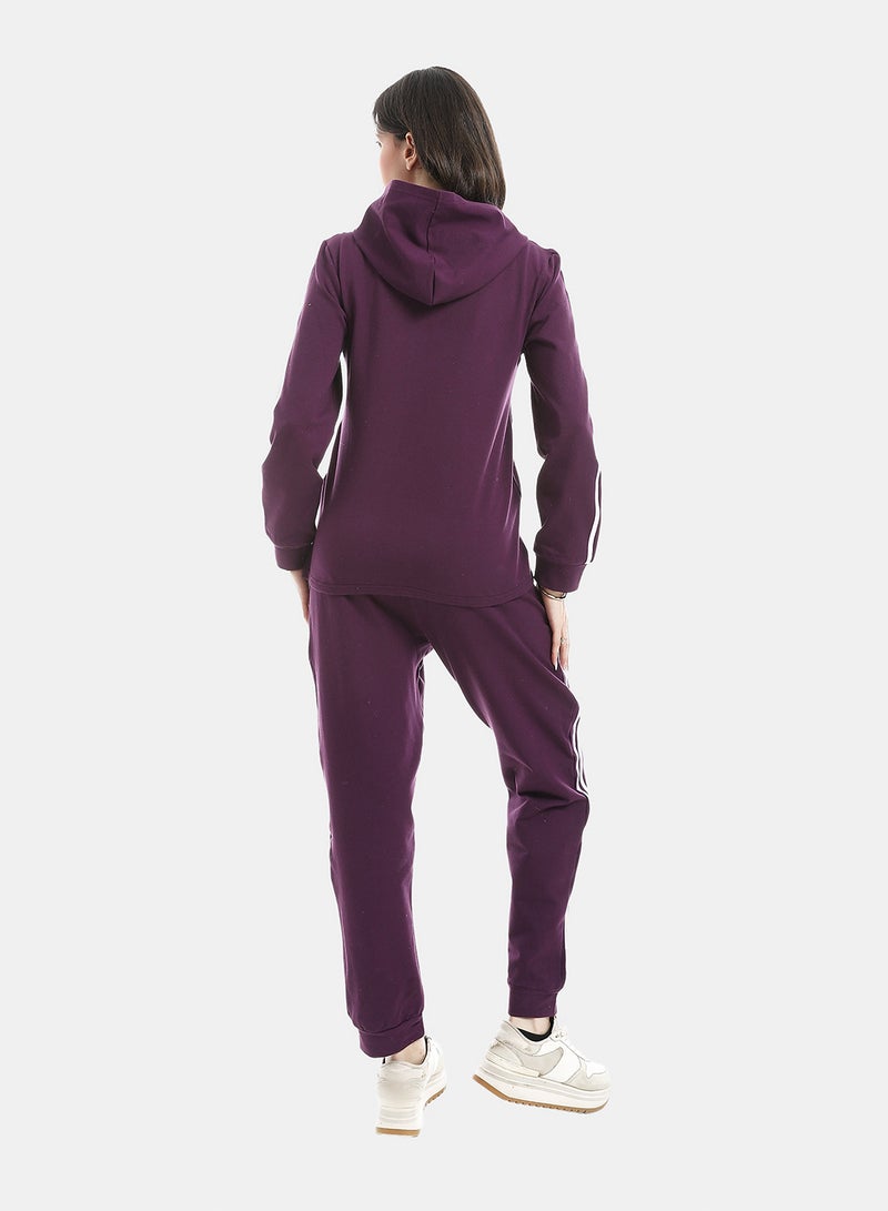 Andora Elastic Waist Zipped Cotton Tracksuit_Purple - Image 3