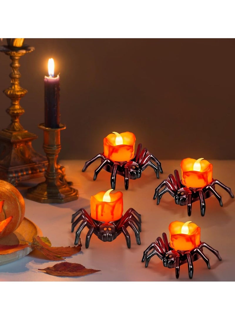 Zikra Tea Lights Candles, Battery Operated Flameless LED Candles, Spider Tealights Spooky Electric Flickering Fake Candles for Party Decorations, Set of 6 - Image 1