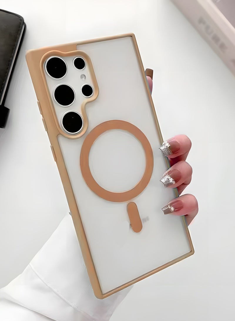 Case Crystal Clear for Samsung Galaxy S25 Ultra Magnetic Clear Cover, Compatible with Wireless Charger and Magsafe Card Wallet, Simplistic Transparent Shockproof and Drop-Proof Case - Brown