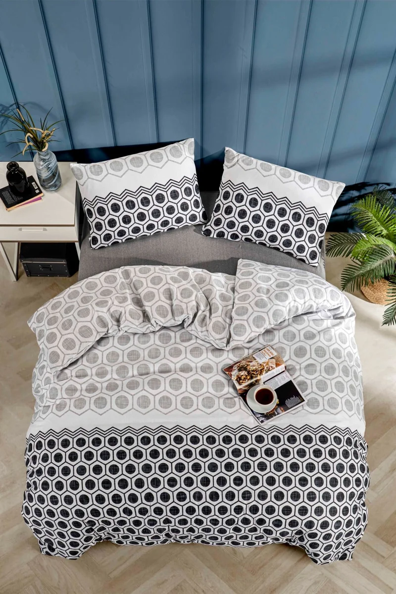 Tabu Home Geometric Anthracite Double Duvet Cover Set
