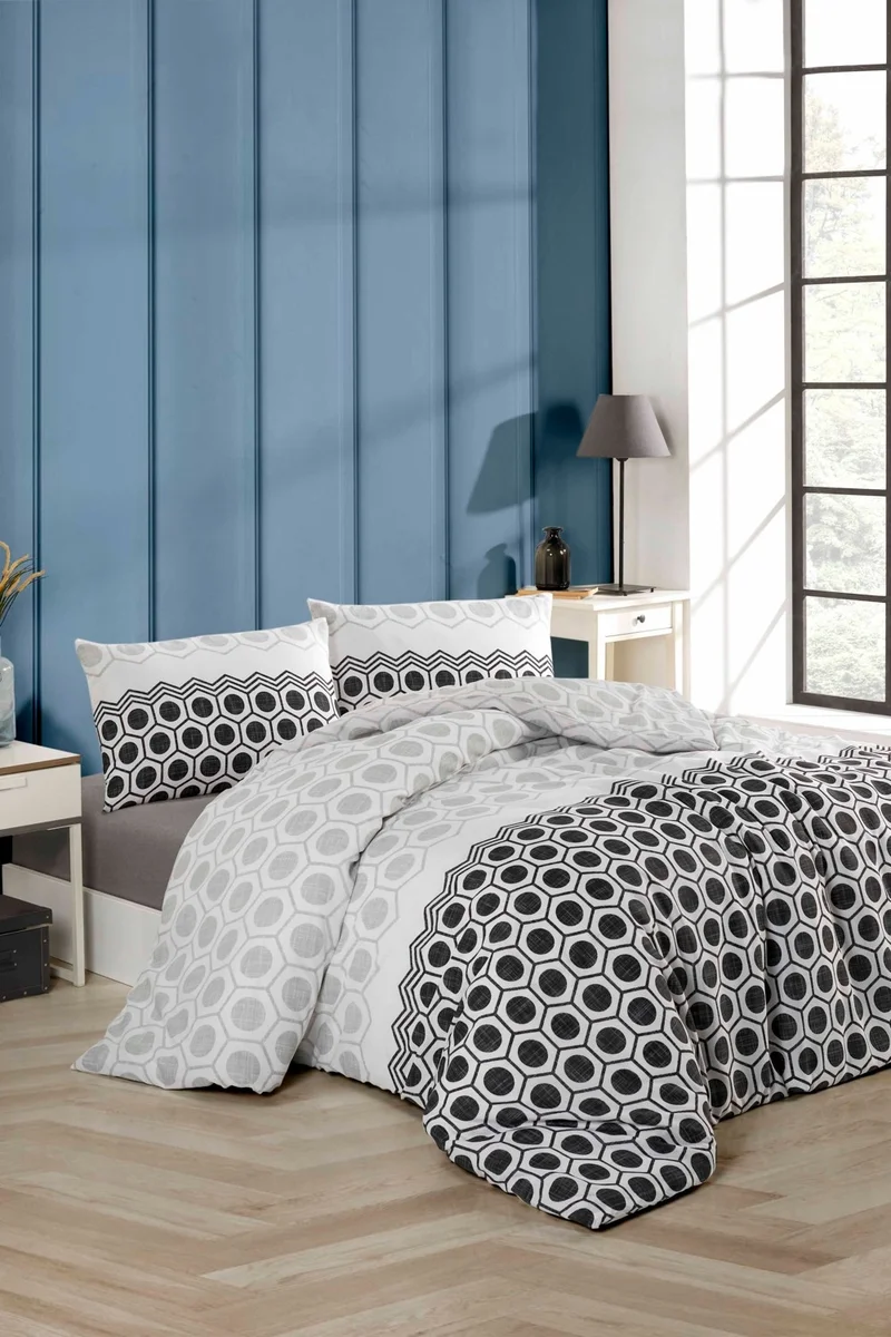Tabu Home Geometric Anthracite Double Duvet Cover Set