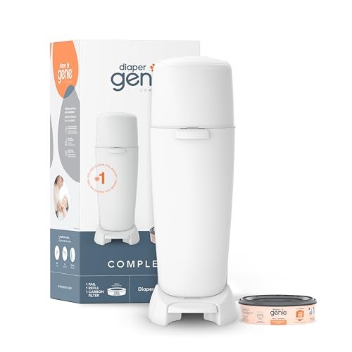 Diaper Genie Playtex Diaper Genie Complete Pail with Built-In Odor Controlling Antimicrobial, Includes Pail & 1 Refill, White , 8.36 Pound - Image 1