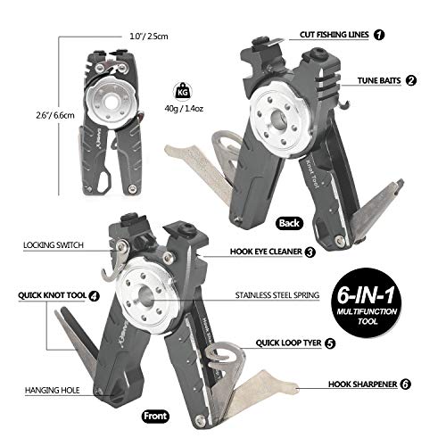 SAMSFX Fishing Tungsten Line Cutter with Zinger Retractors, Fishing Pliers, Knot Tying Tool, Hook Eye Cleaner, Hook Sharpener, Tune Baits & Loop Tyer Tool (Gray Line Cutter with Retractor) - Image 2