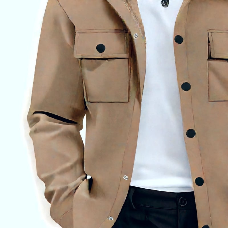 Heavy Duty Workwear Retro Single Breasted Lapel Jacket Long Sleeve Lined Casual Shirt for Men - Image 2
