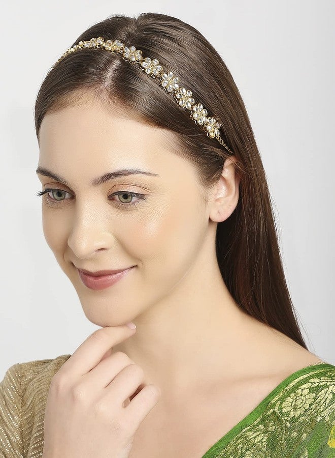 Fabula Jewellery Kundan & Pearls Ethnic Hair Band Hairband/Hair Chain for Women & Girls - Image 5