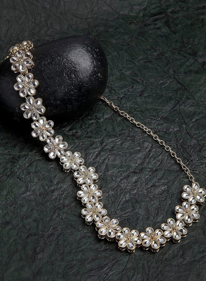 Fabula Jewellery Kundan & Pearls Ethnic Hair Band Hairband/Hair Chain for Women & Girls - Image 4