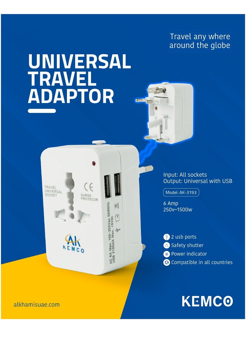 AK KEMCO Universal Travel Adapter with USB A port  - Image 3