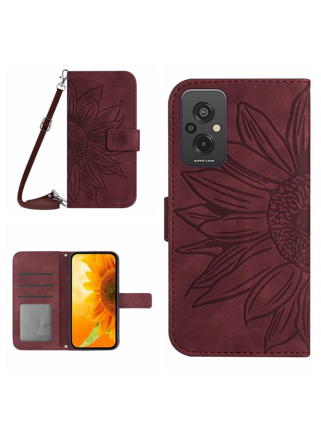 Case For Xiaomi Redmi 11 Prime 4G Skin Feel Sun Flower Pattern Flip Leather Phone Case with Lanyard