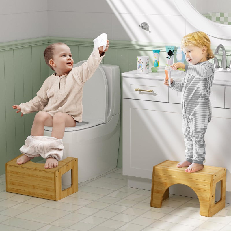 AmazerBath Toilet Stool for Toddler Potty Training 3in1 Sturdy Bamboo One Step Squat Poop Foot Stool NonSlip Baby  Kids Potty Step Stool for Bathroom Sink Kitchen Counter Bedroom Closet 9
