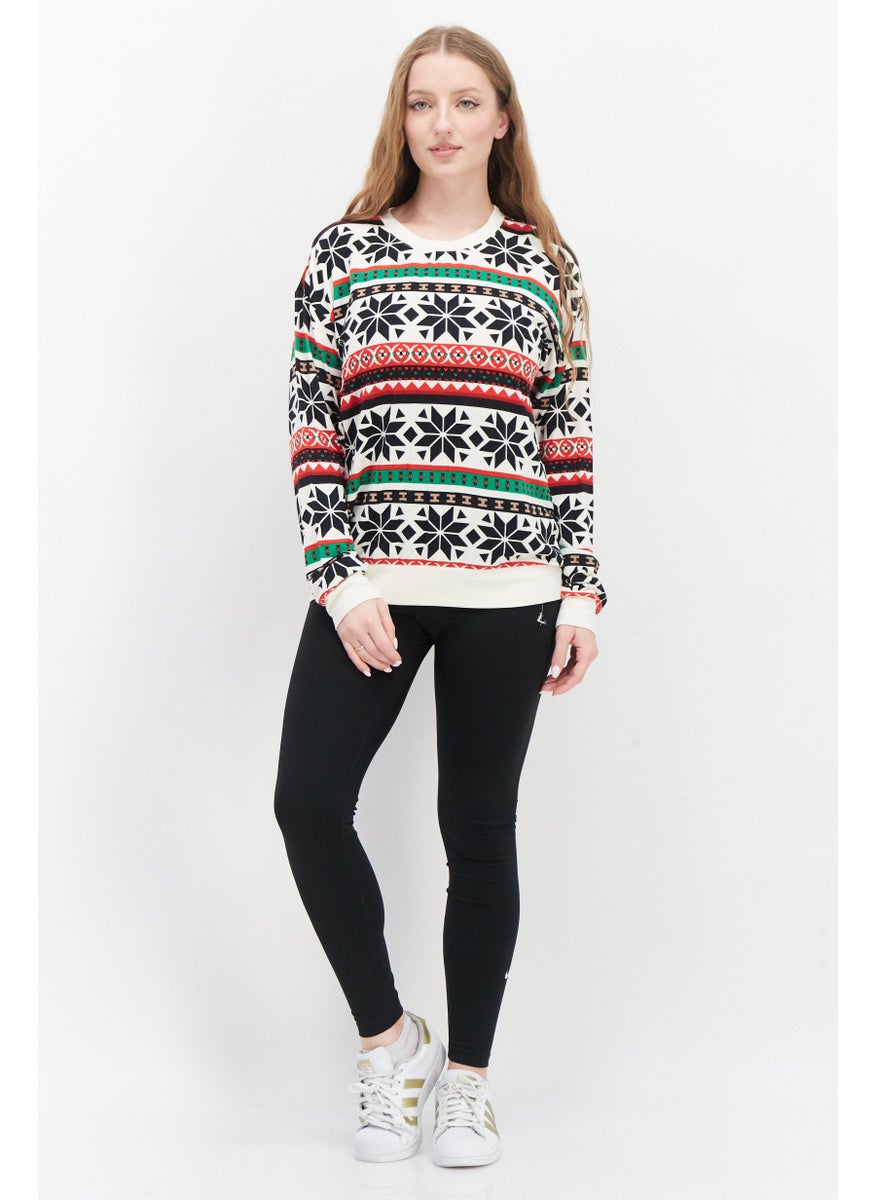 Marc New York Women Crew Neck Long Sleeve Allover Print Sweatshirt, Cream Combo  - Image 4