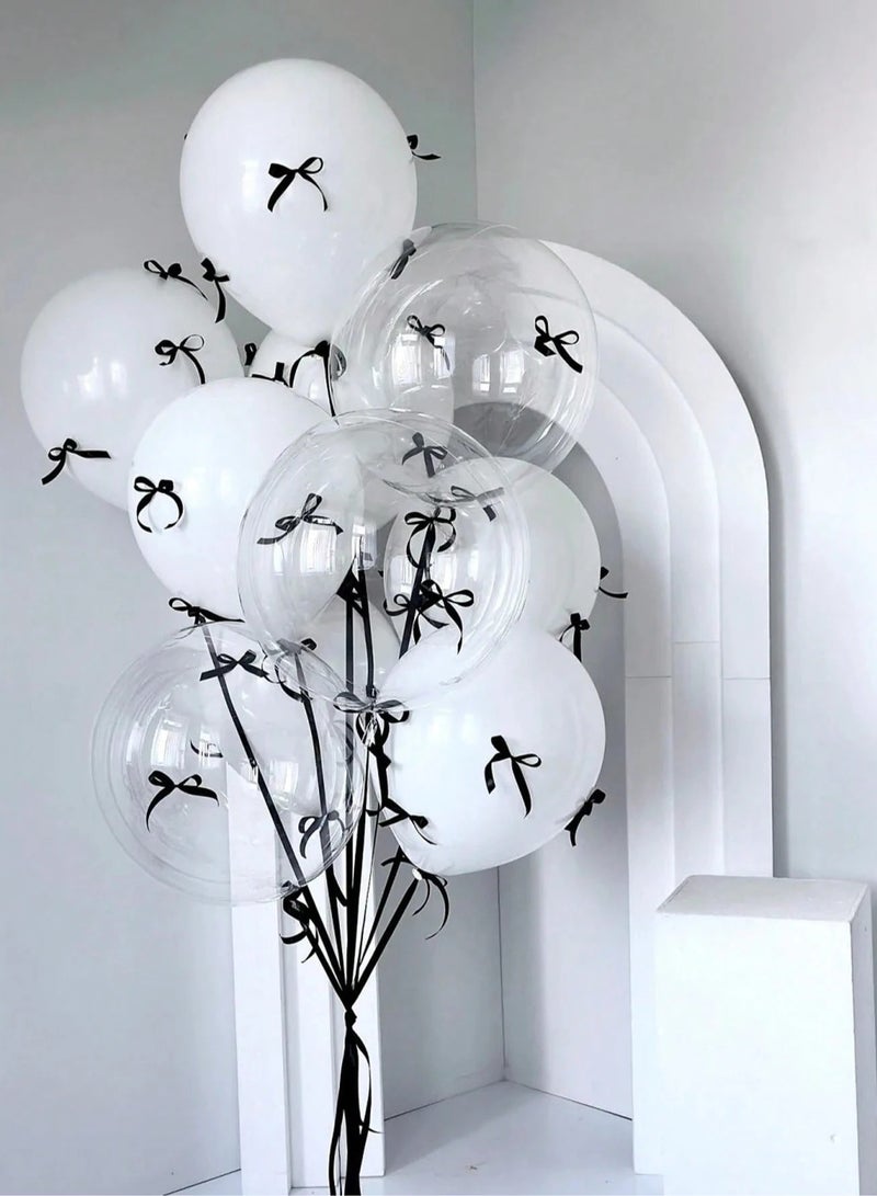 Birthday Decoration Balloon Set – 57 Pieces A set of 57 balloons includes white, black, and transparent balloons, along with 40 black and white bows for decorating the balloons and 2 ribbons. Perfect for birthday parties, engagements, graduations, and all special occasions. - Image 2