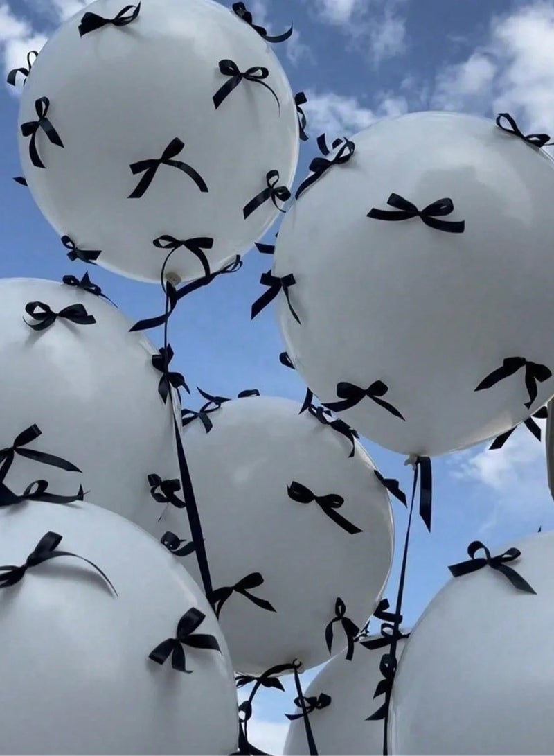 Birthday Decoration Balloon Set – 57 Pieces A set of 57 balloons includes white, black, and transparent balloons, along with 40 black and white bows for decorating the balloons and 2 ribbons. Perfect for birthday parties, engagements, graduations, and all special occasions. - Image 3