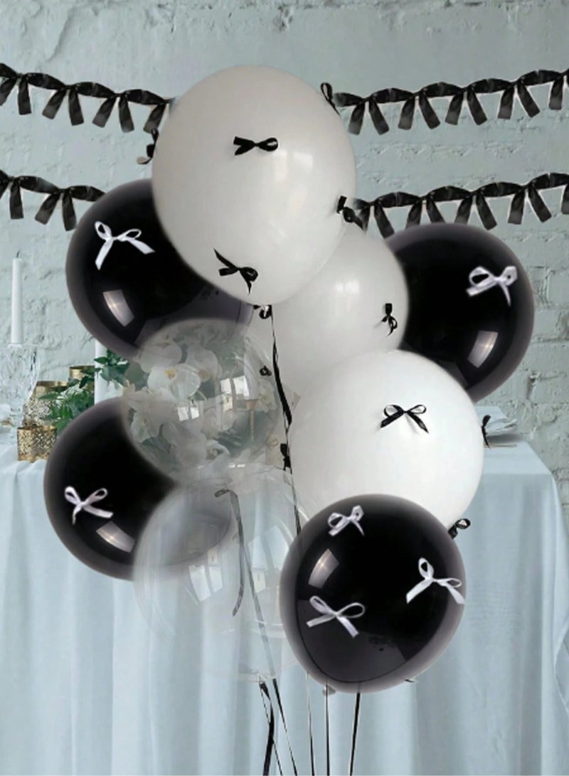 Birthday Decoration Balloon Set – 57 Pieces A set of 57 balloons includes white, black, and transparent balloons, along with 40 black and white bows for decorating the balloons and 2 ribbons. Perfect for birthday parties, engagements, graduations, and all special occasions. - Image 1