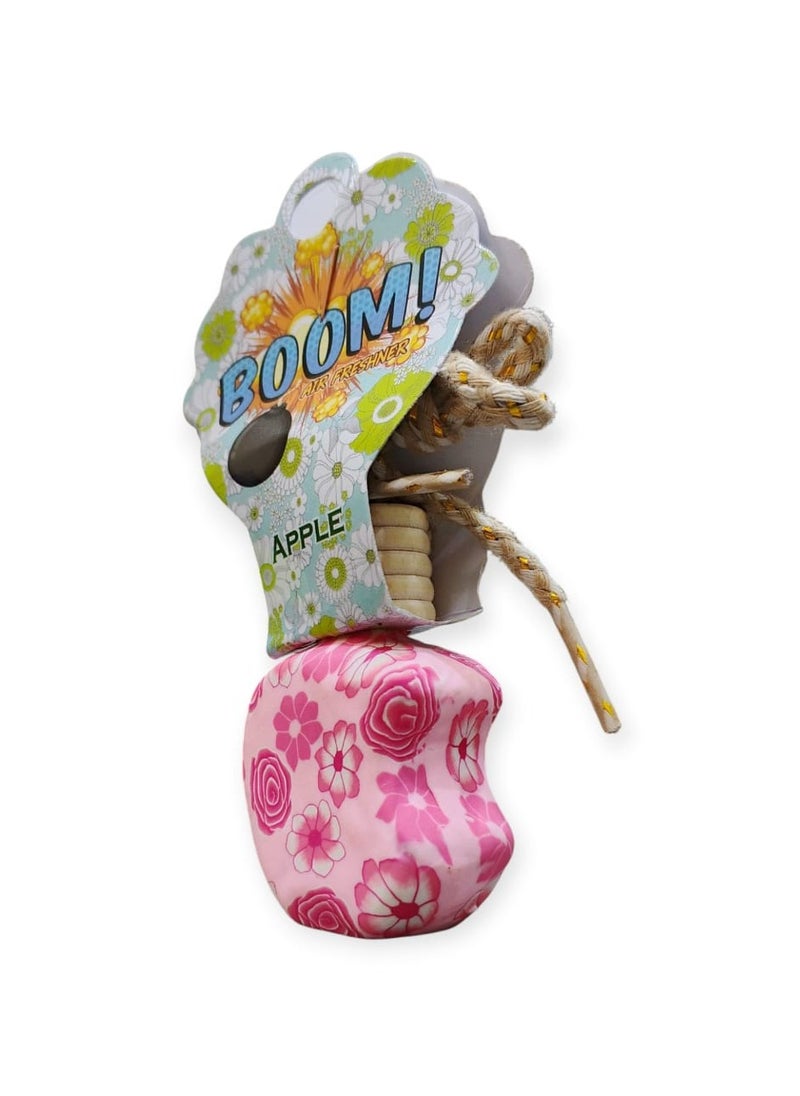 Car Air Freshener on Mirror with Essential Oils Fragrance with Wooden Diffuser Lid - Green Apple - Assorted Designs