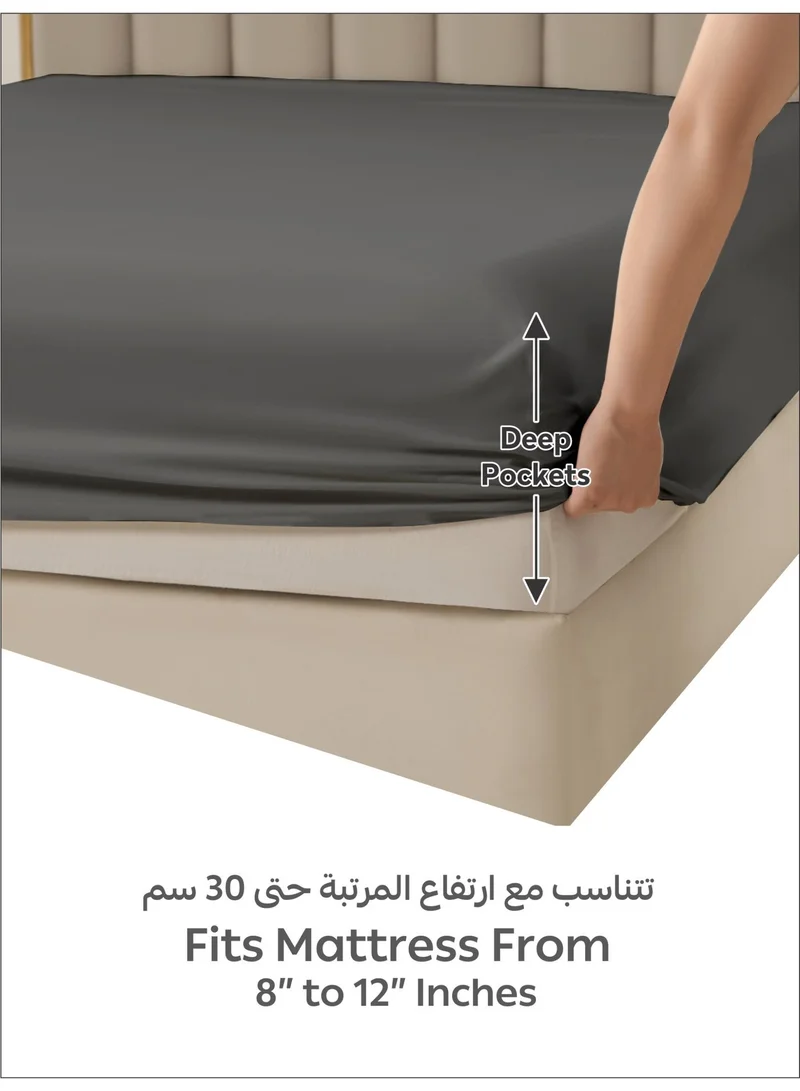 Donetella Bedding Fitted Sheet - Fits 140x200 Cm Bed For Twin Bed 2 Pcs (1 Fitted Sheet and 1 Pillowcase) - 30 Cm Deep Pocket - Solid Bed Sheet