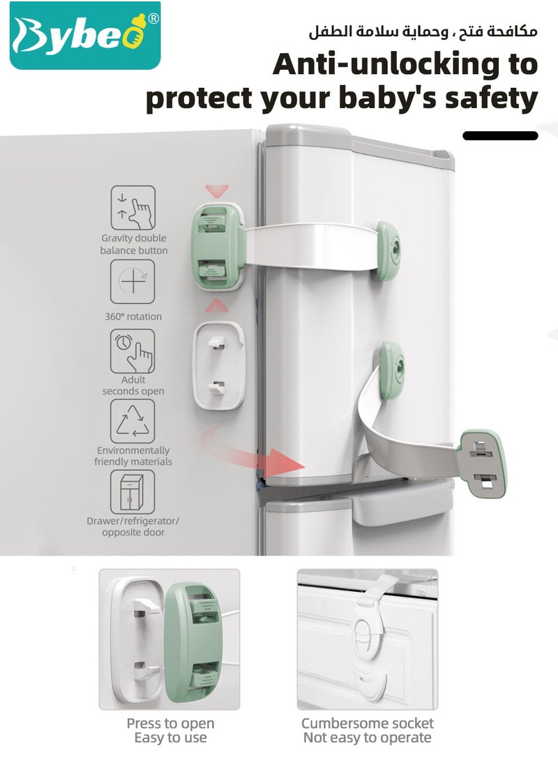 Bybeo 6-Piece Baby Safety Locks, Kids Security Locks Set, Adjustable Children Safety Locker for Freezer, Cabinet, Drawers, Door, 3M Adhesive Pads, No Drilling, Ideal for Toddlers Children and Kids  - Image 3