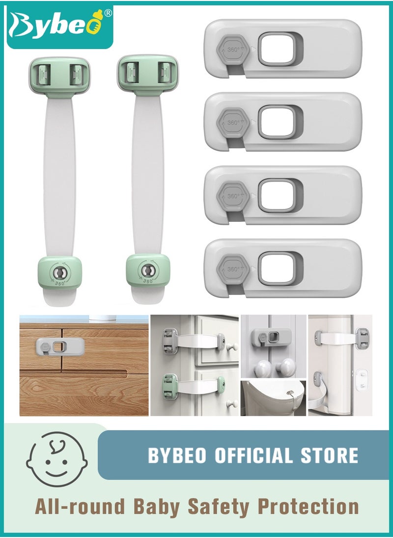 Bybeo 6-Piece Baby Safety Locks, Kids Security Locks Set, Adjustable Children Safety Locker for Freezer, Cabinet, Drawers, Door, 3M Adhesive Pads, No Drilling, Ideal for Toddlers Children and Kids  - Image 1