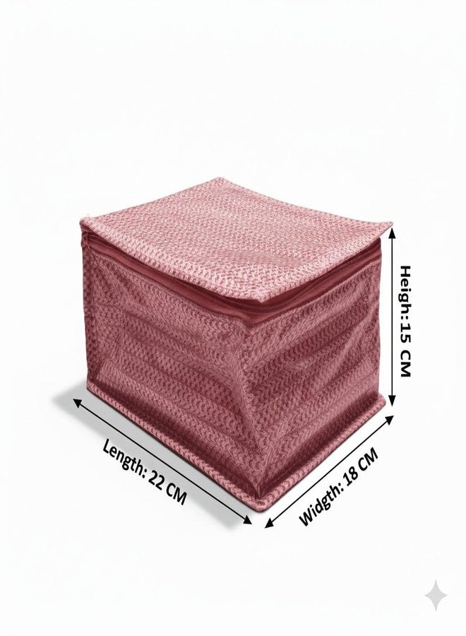 PRISMAXIC Jewelry Organizer Box, Pink Quilted Polyester Storage Case with Multiple Compartments, Traditional Indian Style for Necklace: Earrings: Rings: Bracelet With 10 Transparent Pouches - Image 3