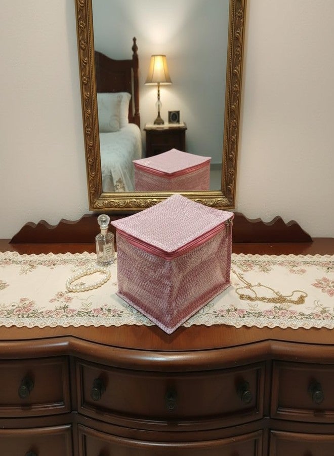 PRISMAXIC Jewelry Organizer Box, Pink Quilted Polyester Storage Case with Multiple Compartments, Traditional Indian Style for Necklace: Earrings: Rings: Bracelet With 10 Transparent Pouches - Image 1