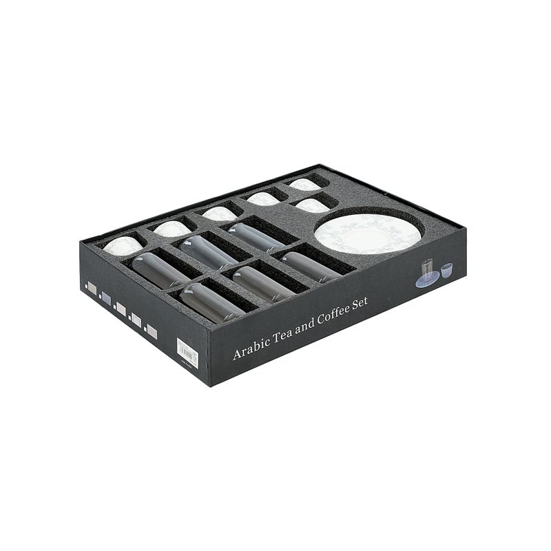 دلتي طقم أكواب شاي وفناجين قهوة سعودية زجاج وبورسلان أبيض 18 قطعة - Image 5