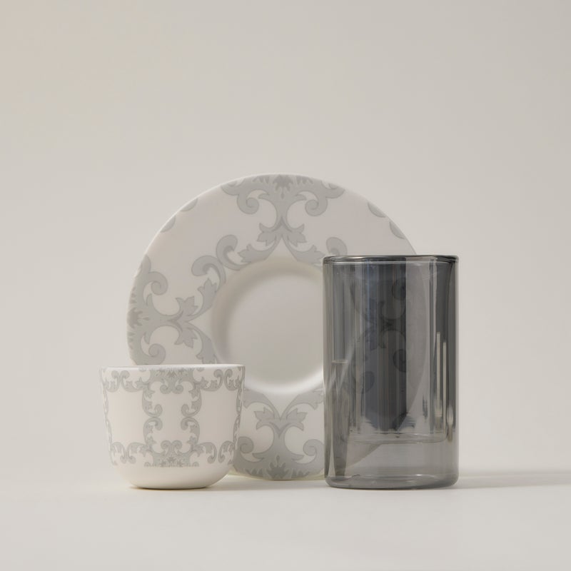 دلتي طقم أكواب شاي وفناجين قهوة سعودية زجاج وبورسلان أبيض 18 قطعة - Image 1