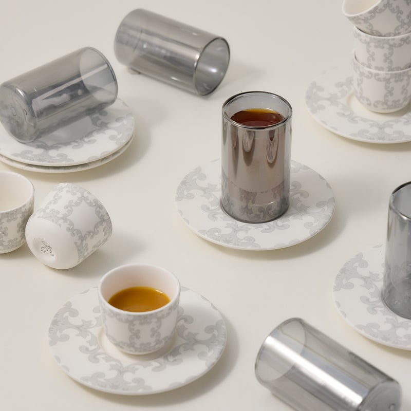 دلتي طقم أكواب شاي وفناجين قهوة سعودية زجاج وبورسلان أبيض 18 قطعة - Image 4