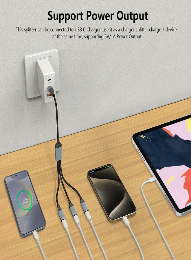 Azddur كابل محول USB C إلى 3 USB C أنثوي موزع سماعات OTG مع نقل البيانات متوافق مع iPad Pro و iPad Air 6/5 و MacBook و iPhone 16/15/15Pro و Galaxy S24/S23 - Image 5