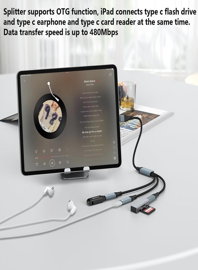 Azddur كابل محول USB C إلى 3 USB C أنثوي موزع سماعات OTG مع نقل البيانات متوافق مع iPad Pro و iPad Air 6/5 و MacBook و iPhone 16/15/15Pro و Galaxy S24/S23 - Image 4