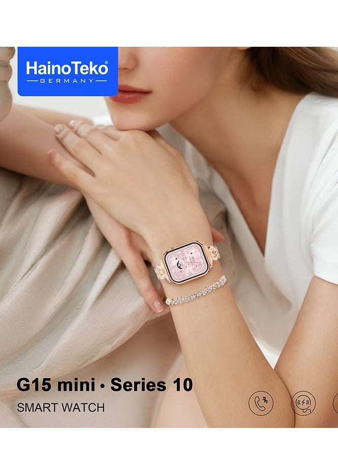 Haino Teko Smart Watch G15 Mini for Women with Bracelet of Golden Embroidered and An Additional Bracelet and Watch and 2 Silicone Strap - Image 3
