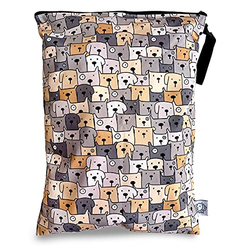 FLOCK THREE Washable and Reusable Wet Bag Diaper Bag Water Resistant Swimming Bag Travel Toiletries Pouch Yoga Gym Bag Cute Pugs 12.6'' x 16.5'' - Image 1