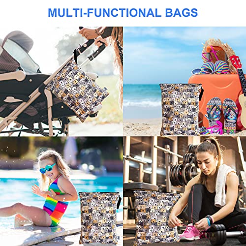 FLOCK THREE Washable and Reusable Wet Bag Diaper Bag Water Resistant Swimming Bag Travel Toiletries Pouch Yoga Gym Bag Cute Pugs 12.6'' x 16.5'' - Image 4