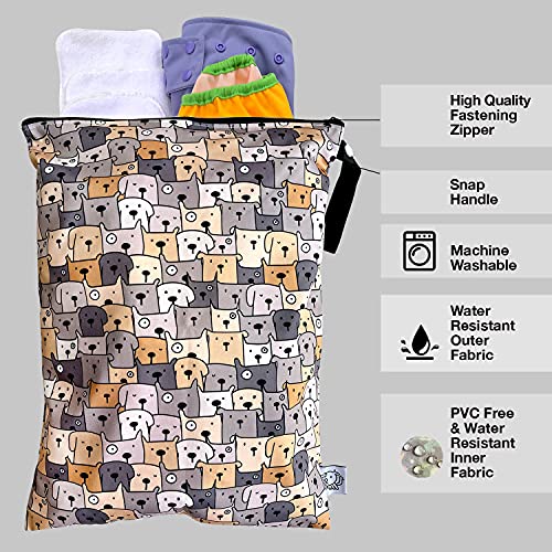 FLOCK THREE Washable and Reusable Wet Bag Diaper Bag Water Resistant Swimming Bag Travel Toiletries Pouch Yoga Gym Bag Cute Pugs 12.6'' x 16.5'' - Image 3