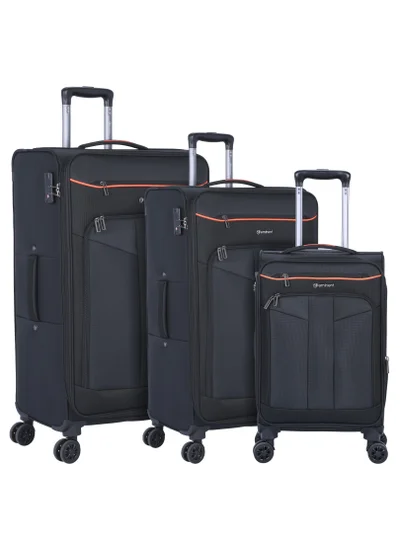 eminent Unisex Soft Travel Bag Trolley Luggage Set of 3 Polyester Lightweight Expandable 4 Double Spinner Wheeled Suitcase with 3 Digit TSA lock E788 Black