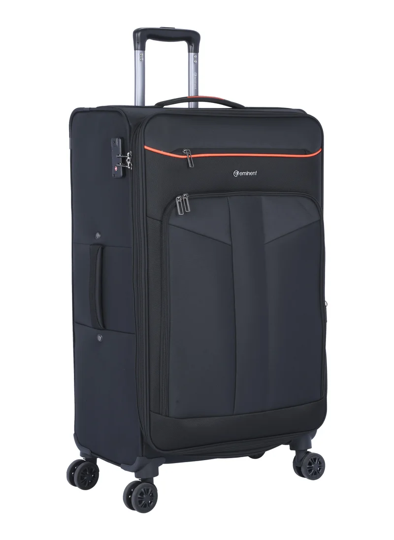 إيمينينت Unisex Soft Travel Bag Trolley Luggage Set of 3 Polyester Lightweight Expandable 4 Double Spinner Wheeled Suitcase with 3 Digit TSA lock E788 Black