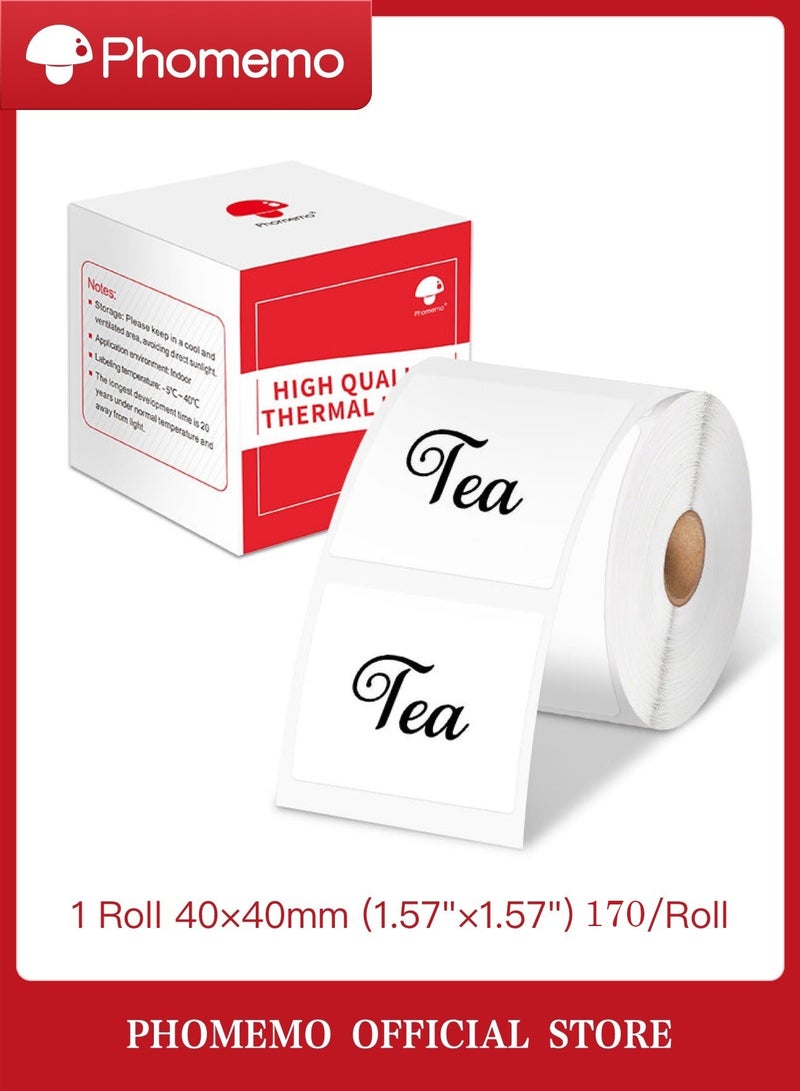 phomemo Thermal Sticker Labels,40mm×40mm( 1.57"×1.57") - 170/Roll,Compatible with M110/M120/M150/M200/M220/M221 Printer (Black on White) - Image 1