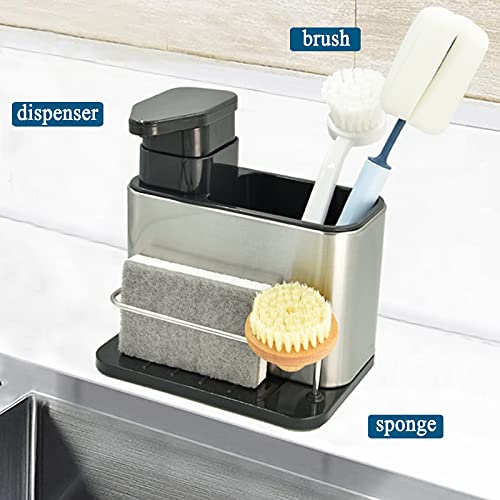 WSKC Soap Dispenser with Sponge Holder and Brush Holder, Kitchen Dish Soap Pump Sink Caddy for Countertop, Stainless Steel - Image 2