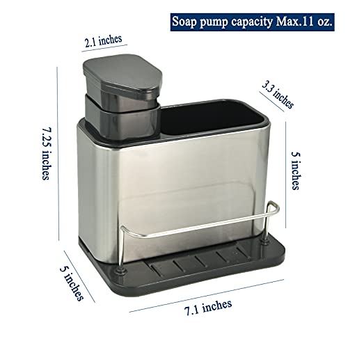 WSKC Soap Dispenser with Sponge Holder and Brush Holder, Kitchen Dish Soap Pump Sink Caddy for Countertop, Stainless Steel - Image 3