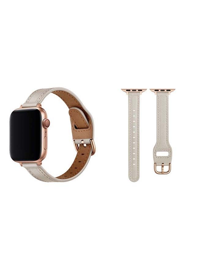 NIBEMINENT - Tee Leather Replacement Band for Apple Watch Series 1/2/3/4/5/6/SE 44/42mm White/Rose Gold - Image 1