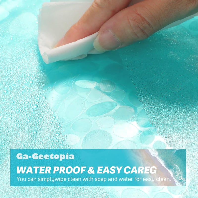 Ga-Geetopia EVA Teal Thin Shower Curtain Liner, Pebble Pattern 72x72 Inch Lightweight Plastic Bathroom Shower Showroom Inner Curtain with Rustproof Metal Grommets and Weighted Magnets(NO Hooks) - Image 4
