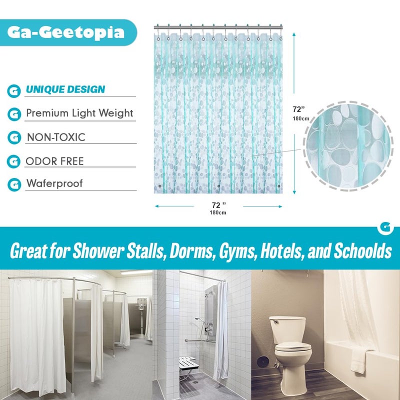 Ga-Geetopia EVA Teal Thin Shower Curtain Liner, Pebble Pattern 72x72 Inch Lightweight Plastic Bathroom Shower Showroom Inner Curtain with Rustproof Metal Grommets and Weighted Magnets(NO Hooks) - Image 5