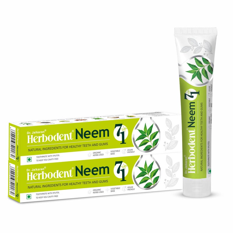 Herbodent® NEEM 7 in 1 Toothpaste - BUY 1 GET 1 FREE - 100g x 2 | 6 organic Herbs - Neem, Black Seed & Xylitol for Anti Cavity, Cardamom & Mint for taste & freshness and Baking Soda for deep cleaning - Image 1