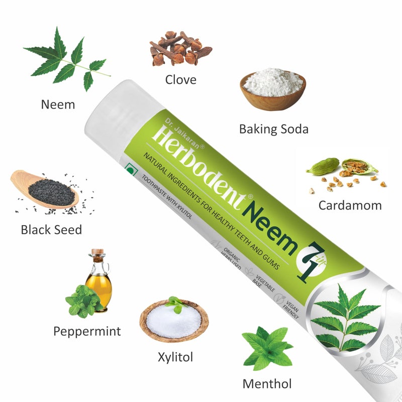 Herbodent® NEEM 7 in 1 Toothpaste - BUY 1 GET 1 FREE - 100g x 2 | 6 organic Herbs - Neem, Black Seed & Xylitol for Anti Cavity, Cardamom & Mint for taste & freshness and Baking Soda for deep cleaning - Image 3